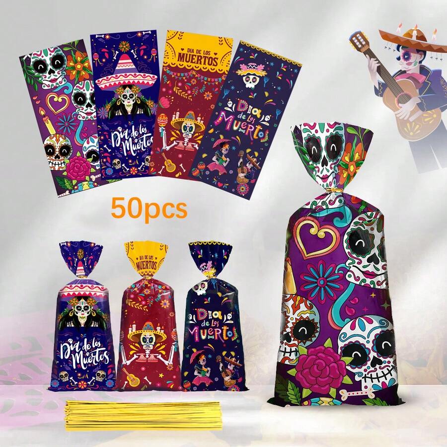 50 cái/gói Túi đựng quà hình đầu lâu cho tiệc Halloween, đồ ăn nhẹ, kẹo, bao bì quà tặng, đồ trang trí Halloween, đồ dùng cho tiệc Halloween, đồ trang trí Halloween, đồ trang trí Halloween, đồ trang trí Halloween, trang chủ Halloween, tiệc Halloween, túi đựng đồ trang trí Halloween, tiệc Halloween - Nhiều màu - Xem 1