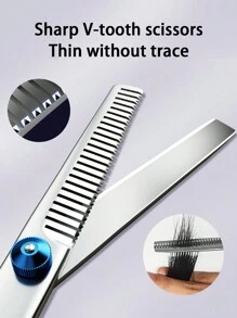 1 件专业理发剪刀，包括打薄剪刀，适合男士、女士和宠物，不锈钢，锋利，可调节，符合人体工程学的设计 - 适合个人或沙龙使用 - 銀色 - 查看 3