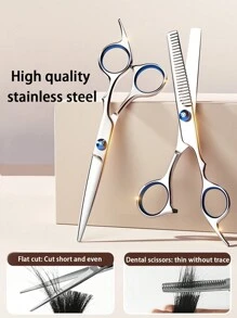 1 件专业理发剪刀，包括打薄剪刀，适合男士、女士和宠物，不锈钢，锋利，可调节，符合人体工程学的设计 - 适合个人或沙龙使用 - 銀色 - 查看 2