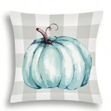 4 pièces/1 pièce Housses de coussin avec imprimé de lettre anglaise à carreaux gris de citrouille d'automne, housse de coussin de décoration de Thanksgiving pour canapé