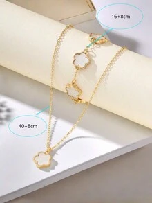 1 Set Of Elegant Clover Pendant Necklace And 1 Bracelet - White Two Pieces - View 2