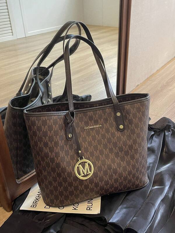2023 New Fashion Women's Large Capacity Full Body Print Design Letter Pattern Decoration Design Double Handle Tote Bag Suitable For Work And Commuting School Bag,Back To School Backpack,Large Capacity,Lightweight,Portable,Business Casual, Suitable For Teen Girls Women College Students,Rookies & White-Collar Workers, Perfect For Back To School,College,Middle School, High School,Work , Business, Commute, Fashionable Tote Bag With Zipper, Tote Bags For Ladies
