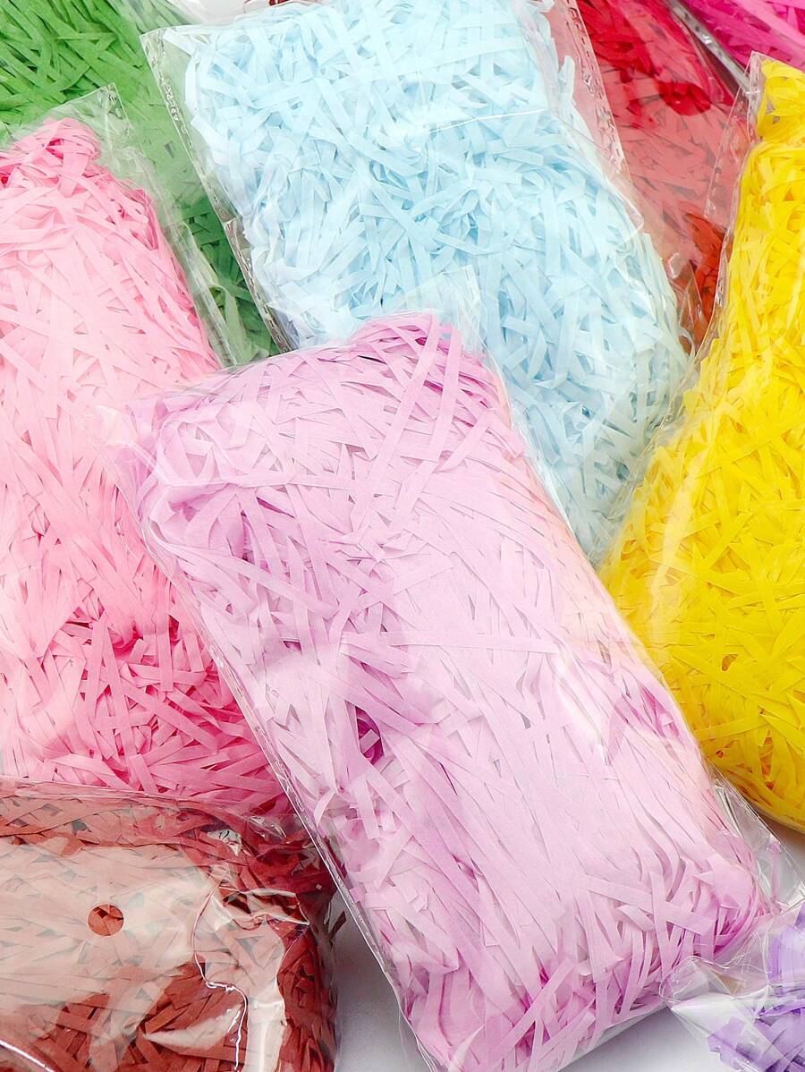 Rellenos de papel regular largo de 10g20g30g para cajas de regalo de dulces, hebras decorativas de papel de colores hechos a mano con hierba de rafia de relleno