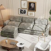 Furniwell Sectional Sofa 3-Seat Movable Footrest Sofa L-Shaped Sofa With Reversible Toffee Chair - 灰色 - 查看 1