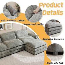 Furniwell Sectional Sofa 3-Seat Movable Footrest Sofa L-Shaped Sofa With Reversible Toffee Chair - 灰色 - 查看 3