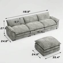 Furniwell Sectional Sofa 3-Seat Movable Footrest Sofa L-Shaped Sofa With Reversible Toffee Chair - 灰色 - 查看 5