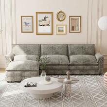 Furniwell Sectional Sofa 3-Seat Movable Footrest Sofa L-Shaped Sofa With Reversible Toffee Chair - 灰色 - 查看 2