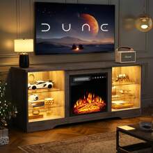 58" Fireplace TV Stand With 18" Flame Fireplace – Entertainment Center With RGB LED Light Strip, Modern Storage Console For 65" TVs, Remote Control - Xem 7