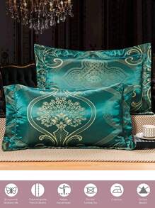2 Fundas Almohada Cuidad Cabello Satén Sedoso Cómodo Premium - Verde - Ver 1
