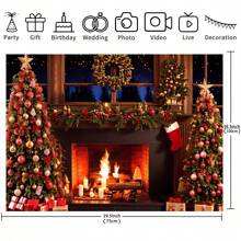 1 pieza Tela de fondo fotográfico con tema de chimenea navideña acogedora para 1er cumpleaños y sesión de fotos - Multicolor - Ver 7