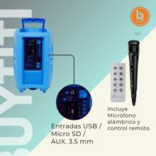 BUYTITI Bocina Bluetooth 8″ Karaoke con Asa y Luz LED GTS-2076 - Multicolor - Ver 2