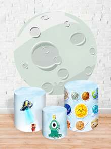 Round Panel Cover Kit + Trio Sublimated Cylinder Covers Party And Birthday Decoration Various Children's Themes Astronaut Moon Stars Rocket Galaxy Moon World - Bộ hoàn chỉnh 205 - Xem 1