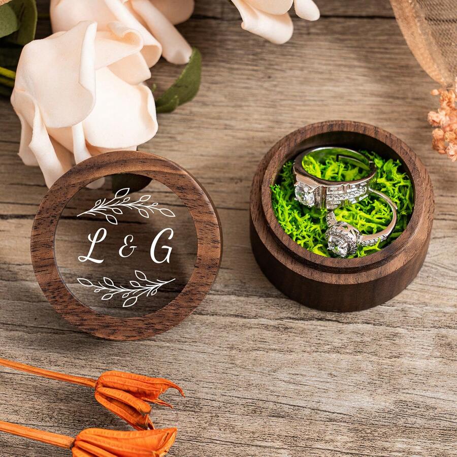 Caja de anillo de madera personalizada, caja porta anillos doble para el portador de anillo, caja redonda para anillo de compromiso, caja de anillo personalizada con nombre, caja de anillo de boda, caja de anillo para propuesta "Regreso a clases" - musgo - Ver 1