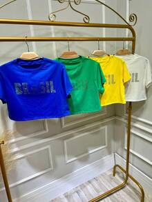 Cropped Blouse Brasil Feminina - màu xanh lá - Xem 4