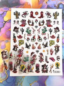 2 peças Adesivos de Unhas 3D de Cowboy Oeste Legal Pintados à Mão