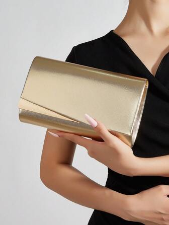 Glitter Bling,Luxury, Shiny Envelope Clutch Bag With Thin Cross Textured Gold Hardware Pu For Women, Comes With Metal Chain For Wedding, Party, Dance, Birthday Gift, Large Capacity For Mobile Phone, Cosmetics, Perfectly Matching With Prom Accessories, Perfectly Matching With Bridal Party, Best Choice Elegant Bag For Bridal Shower