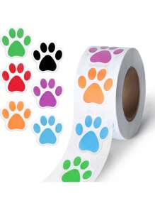 Finego 500张爪印贴纸，1英寸彩色狗狗贴纸，自粘爪印贴纸卷，小狗爪印标签，适用于礼物、邮件、信封封口、学生教室装饰，6种颜色 - 彩色 - 查看 13