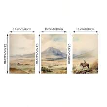 3 套西部牛仔壁画复古帆布印刷画乡村西南海报沙漠风景装饰卧室、客厅或办公室农舍无框 - 彩色 - 查看 8