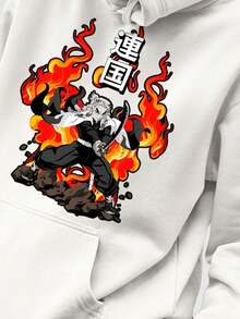 Men's Genuine Grit Kangaroo Sweatshirt Printed  Kyojuro Rengoku - 白色 - 查看 2