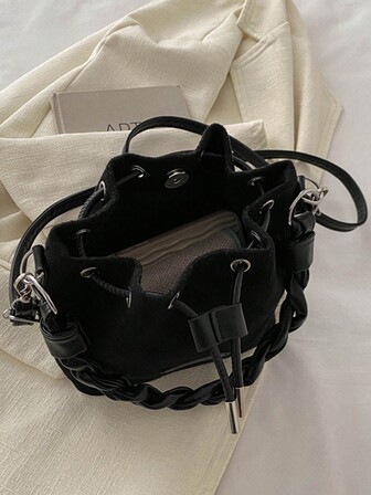 女士抽绳迷你斜挎包，菱形水桶包，适合日常和户外活动