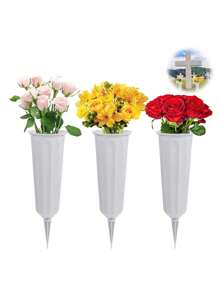 Plastic Grave Headstone Flower Vases, Headstone Flowerpots, Headstone Commemorative Jewelry Vases For Grave Decoration, Cemetery Garden Flower Arrangement - Light Grey - View 9