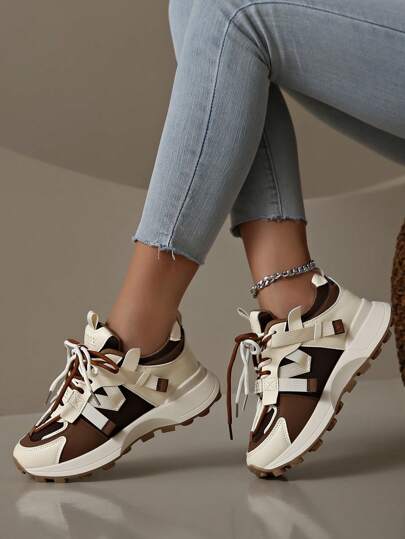 2024年新款女士運動鞋，厚底厚款棕色透氣網布平台高筒鞋，適用於春夏季節