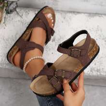 Womens Comfortable Strappy Slip-On Modern Memory Foam Cushion Footbed Outdoor Adjustable Buckle Cork Footbed Slides For Sandals - Màu nâu  Mocha - Xem 8