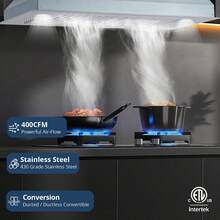 Range Hood, 30 Inch Stainless Steel Built-In Kitchen Hood, Ducted/Ductless Convertible Vent Hood, 400 CFM, 3 Speed Stove Exhaust Fan Insert Range Hood, Button Control, LED Lights - White - View 3