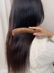 1/2pcs/Set Sandalwood Comb With Gold Foil Floral, Rose & Butterfly Pattern, Fine Teeth Handle Or Handleless Options, Anti-Static Hair Brush For Women - Brown - View 3