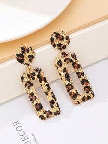 1 par de pendientes de estilo palacio con estampado geométrico de leopardo de gran tamaño y volantes con relieve floral retro europeo - Multicolor - Ver 5