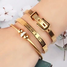 3pcs/Set Business & Casual Party Gift Accessory Bracelet, Mixed Square, Round Bead, Roman Numeral Stainless Steel Couple Jewelry