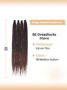 24 In Dreadlock Extensions Synthetic Single Ended Dreads Extensions Hippie Style Fake Dreads 10 Strands SE Crochet Thin 0.6cm Width Dreadlocks Extensions For White Woman - Dark Brown - View 4