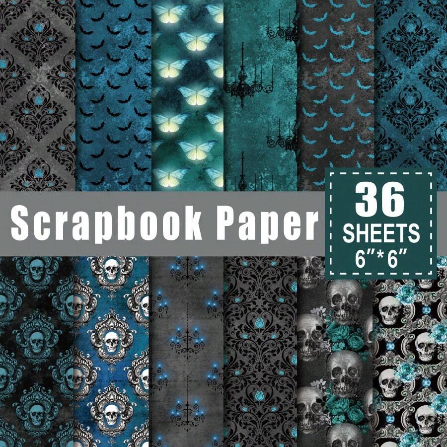 36 张 6*6 英寸剪贴簿纸垫，艺术工艺图案纸，用于剪贴簿工艺卡片纸，DIY 装饰背景卡片制作用品 - 发光黑暗 - 黑色 - 查看 1