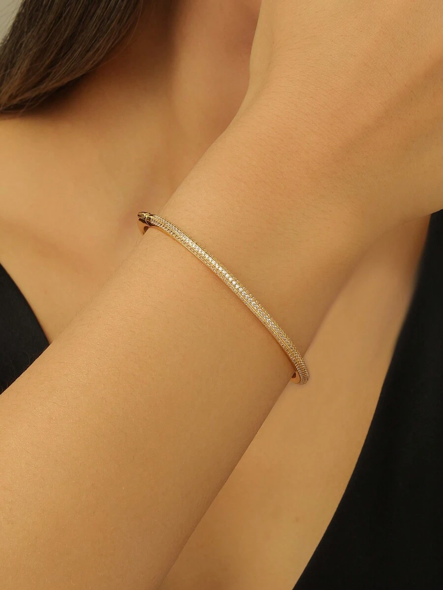 1 件时尚奢华日常穿着和派对 925 银方晶锆石带扣手链，适合女士，节日礼物 - 金色 - 查看 1