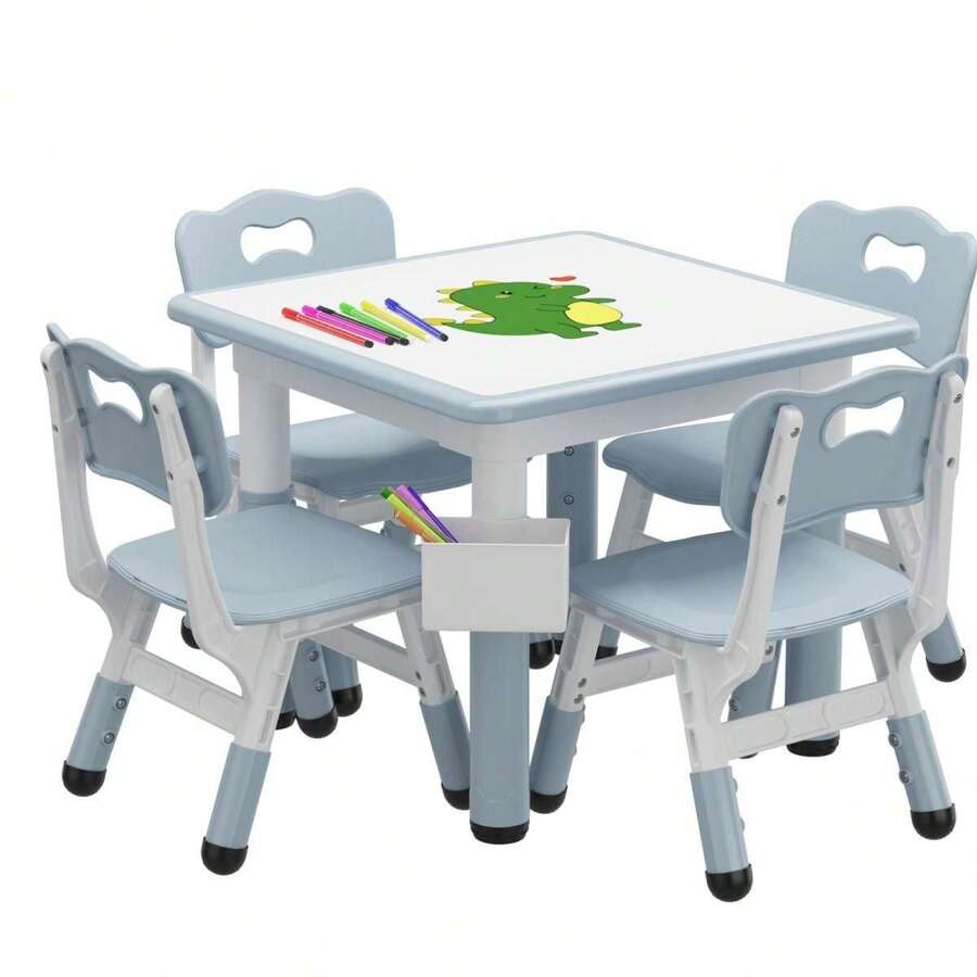 Height-Adjustable Kids Table And Chairs Set With Graffiti Desktop - 4 ...