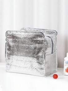 1pc Large Capacity Insulated Lunch Bag With Dual Pockets, Random Color - Hot Pink - View 5