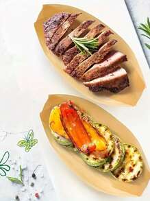 50 件米色木制寿司船托盘，竹制餐具托盘，船形开胃菜盘，适用于香肠、薯条、寿司、餐饮和家庭使用