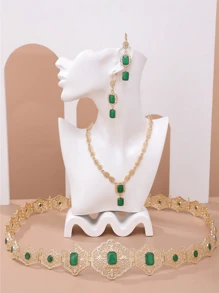 一套珍貴的新娘婚禮珠寶,包括腰鍊、項鍊、耳環、寶石鑲嵌,非常適合摩洛哥女性的日常佩戴和節日裝飾 - 金色 - 查看 2