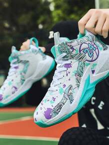 Nuevas zapatillas de baloncesto unisex informales ligeras de moda, esmeralda, zapatos deportivos cómodos de tiempo libre con cordones de malla de camuflaje y suela alta, antideslizantes y amortiguadores de choque para entrenamiento en baloncesto para hombres y mujeres - Verde - Ver 5