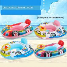 1pc Durable Cartoon Design Inflatable Kids Swimming Ring With Exciting Steering Wheel - Extra Thick Pool Float Providing Comfy, Safe Outdoor Fun - Ideal Water Play Toy For Little Adventurer Boys And Girls