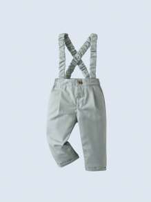 BOARNSEORL 两件套男婴绅士套装，长袖衬衫配领结和背带裤，时尚帅气，适合婚礼、派对、生日、婴儿派对等场合。 - 綠色 - 查看 1