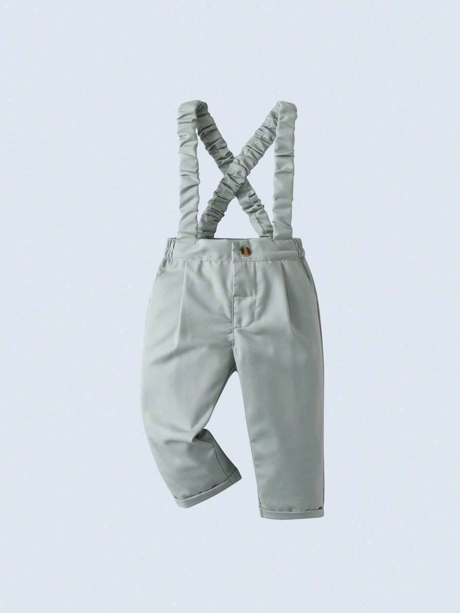 BOARNSEORL 两件套男婴绅士套装，长袖衬衫配领结和背带裤，时尚帅气，适合婚礼、派对、生日、婴儿派对等场合。 - 綠色 - 查看 1