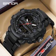 SANDA SANDA Men Watch Digital Quartz Dual Time Military Sport Wristwatch Top Brand Luxury Original Multifunction Alarm Date Week Stopwatch Waterproof Male Electronic Clock Gift 6130