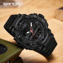 SANDA SANDA Men Watch Digital Quartz Dual Time Military Sport Wristwatch Top Brand Luxury Original Multifunction Alarm Date Week Stopwatch Waterproof Male Electronic Clock Gift 6130