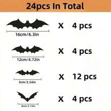 24pcs, 3D Black PVC Bat Halloween Decorations, Scary Bar Room Decoration Props, Bat Wall Stickers - Perfect Halloween Party Supplies,Christmas - Black - View 2