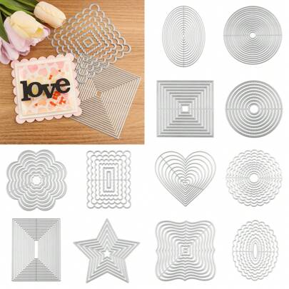 1 件分层几何金属切割模具缝合圆形椭圆形爱心星形模切 DIY 剪贴簿工艺压花模具