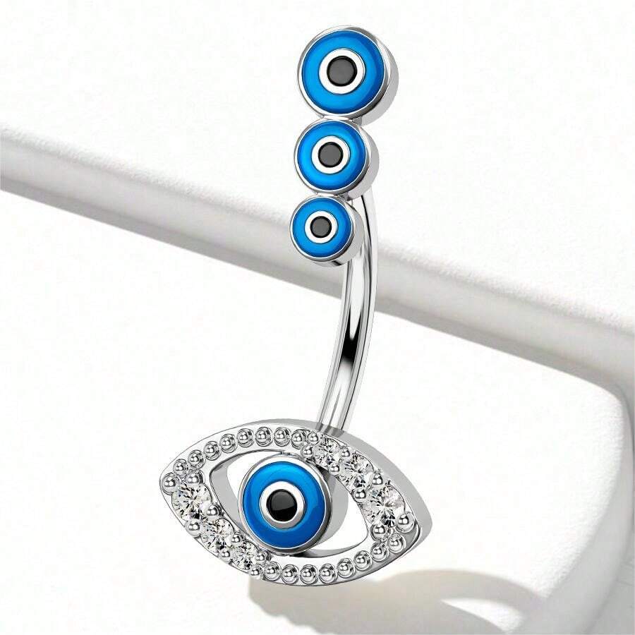 1PC Cute Belly Button Rings Silver 316L Stainless Steel Belly Piercing Evil Eye Belly Rings Navel Rings Navel Piercing Jewelry For Women Men - Silver - View 1