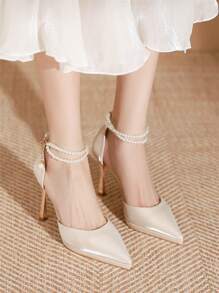 Novo salto grosso de cristal transparente sapatos casuais femininos moda essencial para o verão photoshoot - Champagne - Ver 3