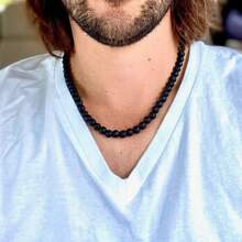 8MM Men Women Lava Necklace Volcanic Rock Bead Strand Choker Necklace Jewelry