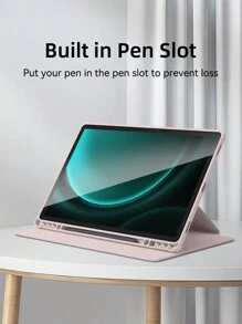 DANYCASE 镜面超薄旋转保护套，兼容三星 Galaxy Tab S9 FE+ S9+ 12.4 英寸 S9 S9FE A8 S7+ S8+ S7FE S7 S8 S6lite，带笔槽设计，防震保护套，透明后盖 - 粉色 - 查看 6